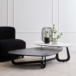 Orsina Imperia 2-Tier Asymmetrical Coffee Table | Grey & White Ceramic