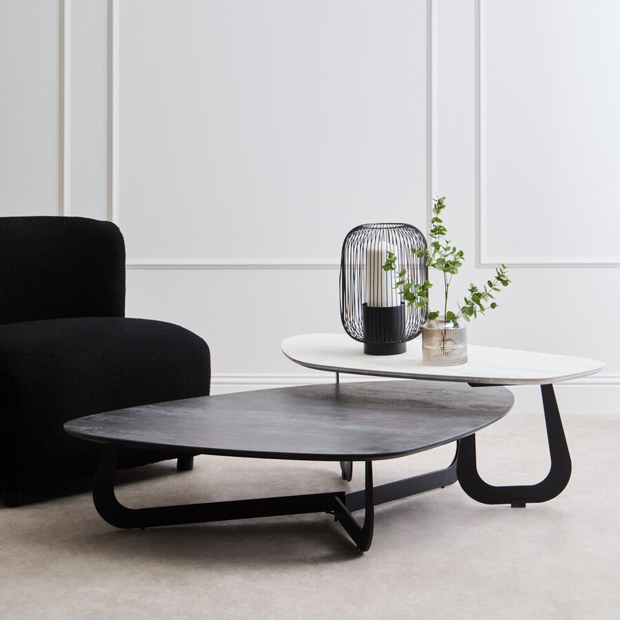 Orsina Imperia 2-Tier Asymmetrical Coffee Table | Grey & White Ceramic