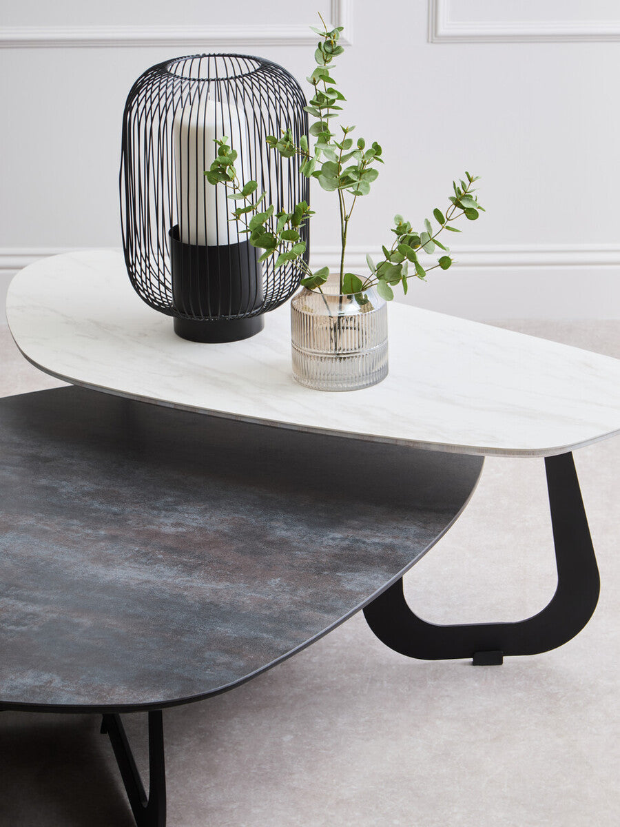 Orsina Imperia 2-Tier Asymmetrical Coffee Table | Grey & White Ceramic