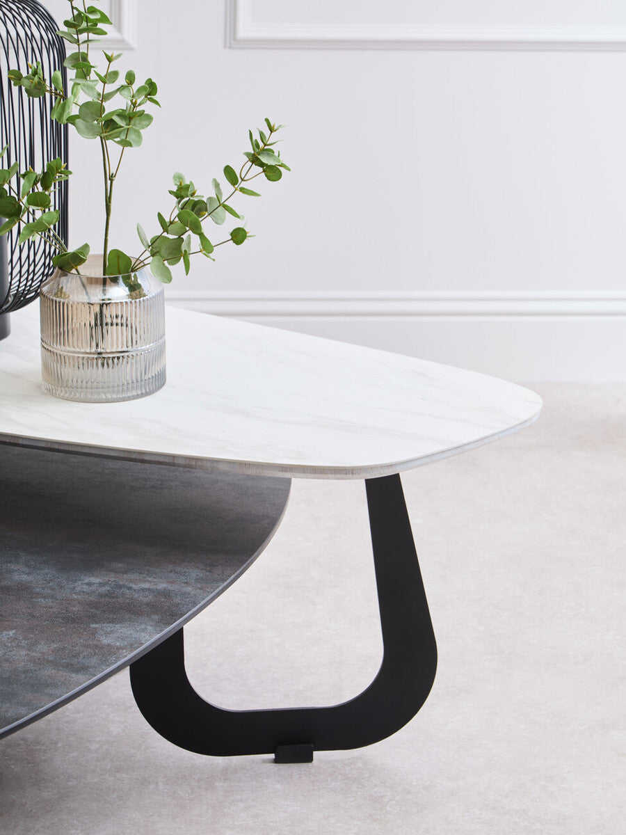 Orsina Imperia 2-Tier Asymmetrical Coffee Table | Grey & White Ceramic