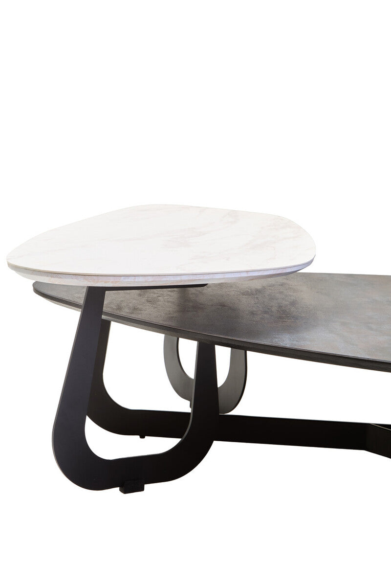 Orsina Imperia 2-Tier Asymmetrical Coffee Table | Grey & White Ceramic