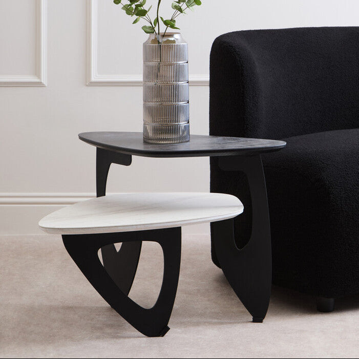 Orsina Imperia 2-Tier Asymmetrical Ceramic Coffee Table – Grey/White