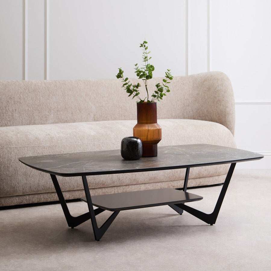 Orsina Imperia Grey Marble Effect Ceramic Coffee Table with Shelf