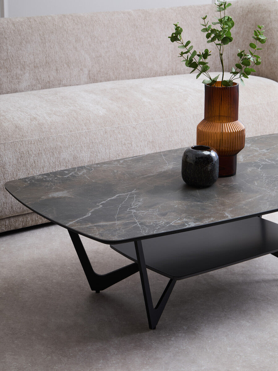 Orsina Imperia Grey Marble Effect Ceramic Coffee Table with Shelf