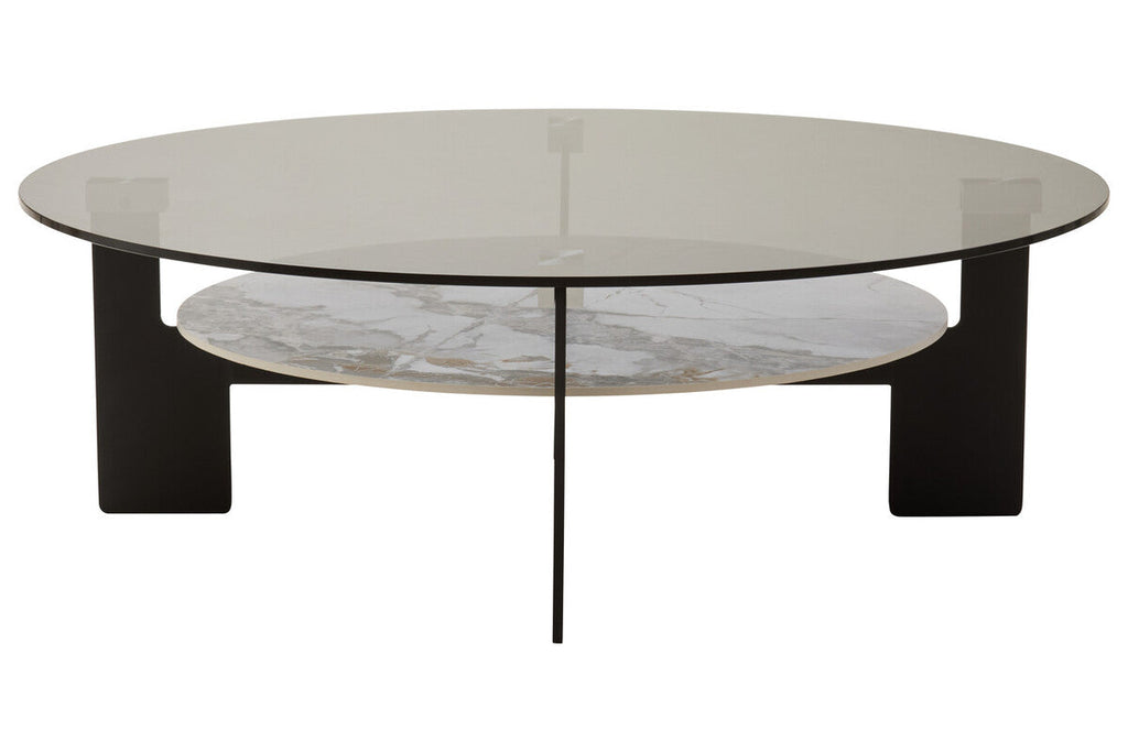 Orsina Imperia Large Round Grey Glass and Marble Effect Coffee Table