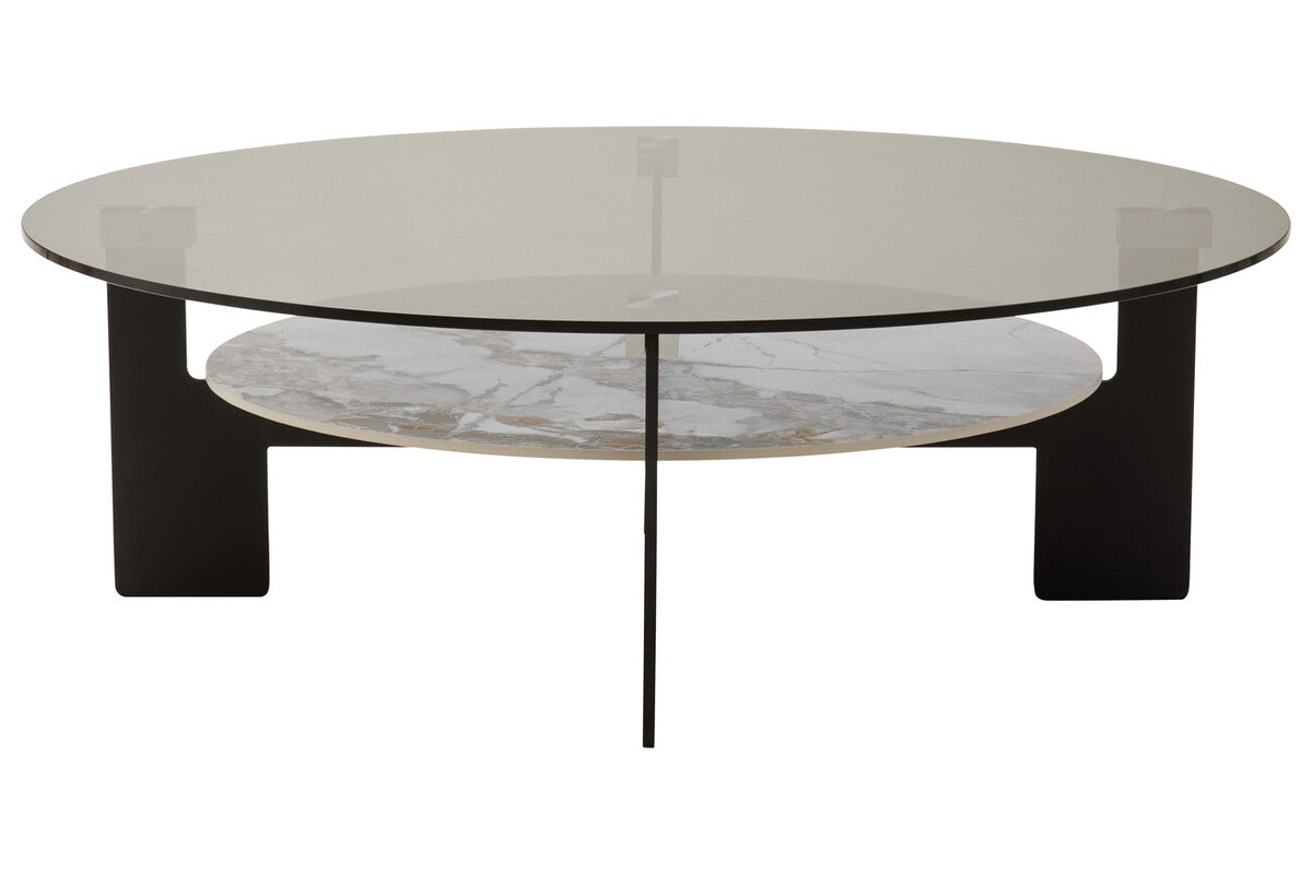Orsina Imperia Large Round Grey Glass and Marble Effect Coffee Table