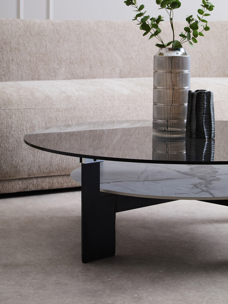 Orsina Imperia Large Round Grey Glass and Marble Effect Coffee Table