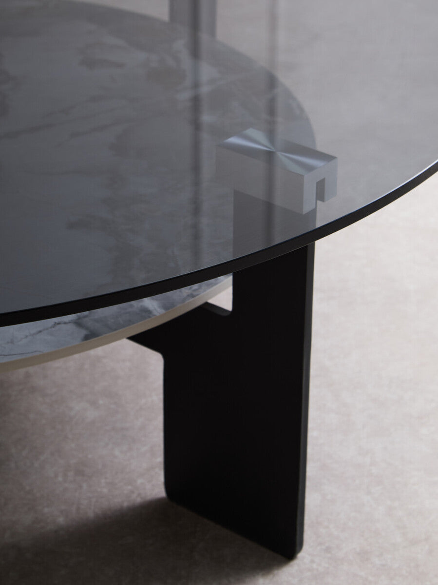 Orsina Imperia Large Round Grey Glass and Marble Effect Coffee Table