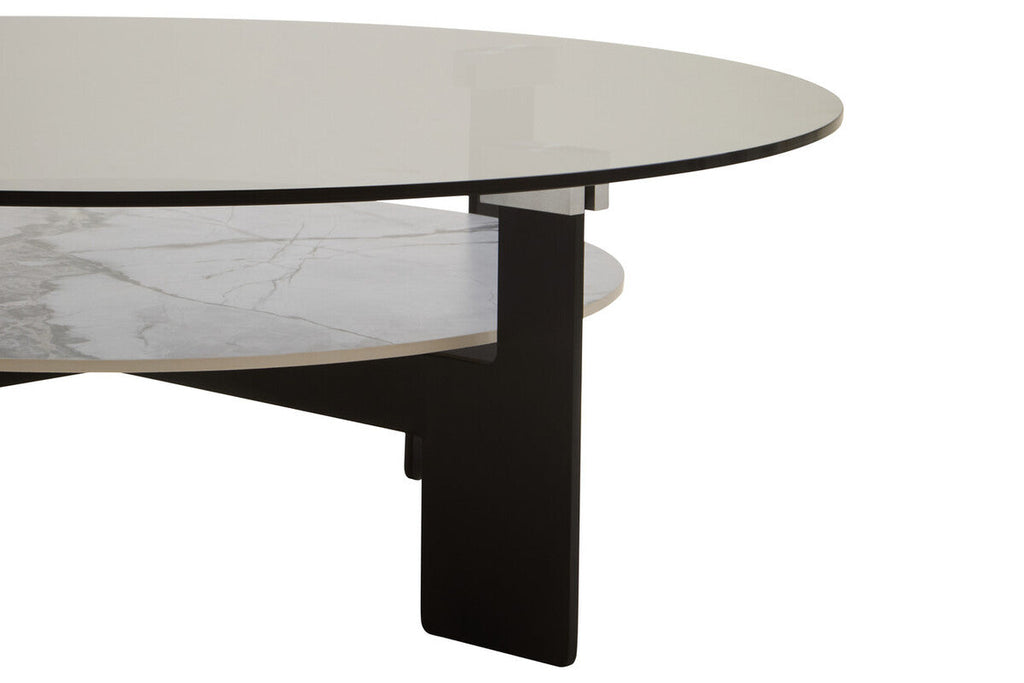 Orsina Imperia Large Round Grey Glass and Marble Effect Coffee Table