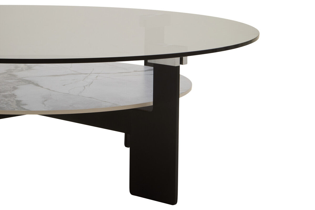Orsina Imperia Large Round Grey Glass and Marble Effect Coffee Table