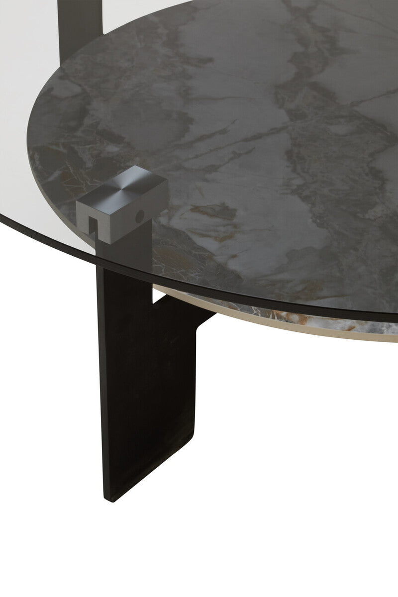 Orsina Imperia Large Round Grey Glass and Marble Effect Coffee Table