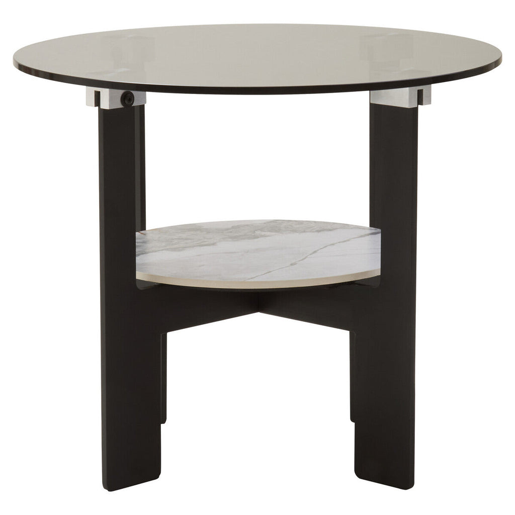 Orsina Imperia Round Grey Glass Coffee Table with Marble Shelf