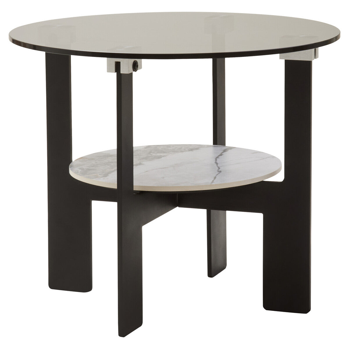 Orsina Imperia Round Grey Glass Coffee Table with Marble Shelf
