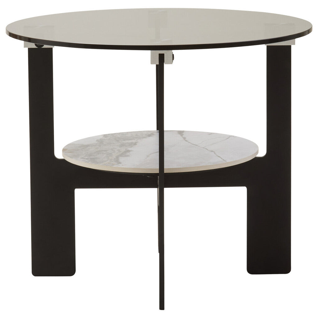 Orsina Imperia Round Grey Glass Coffee Table with Marble Shelf