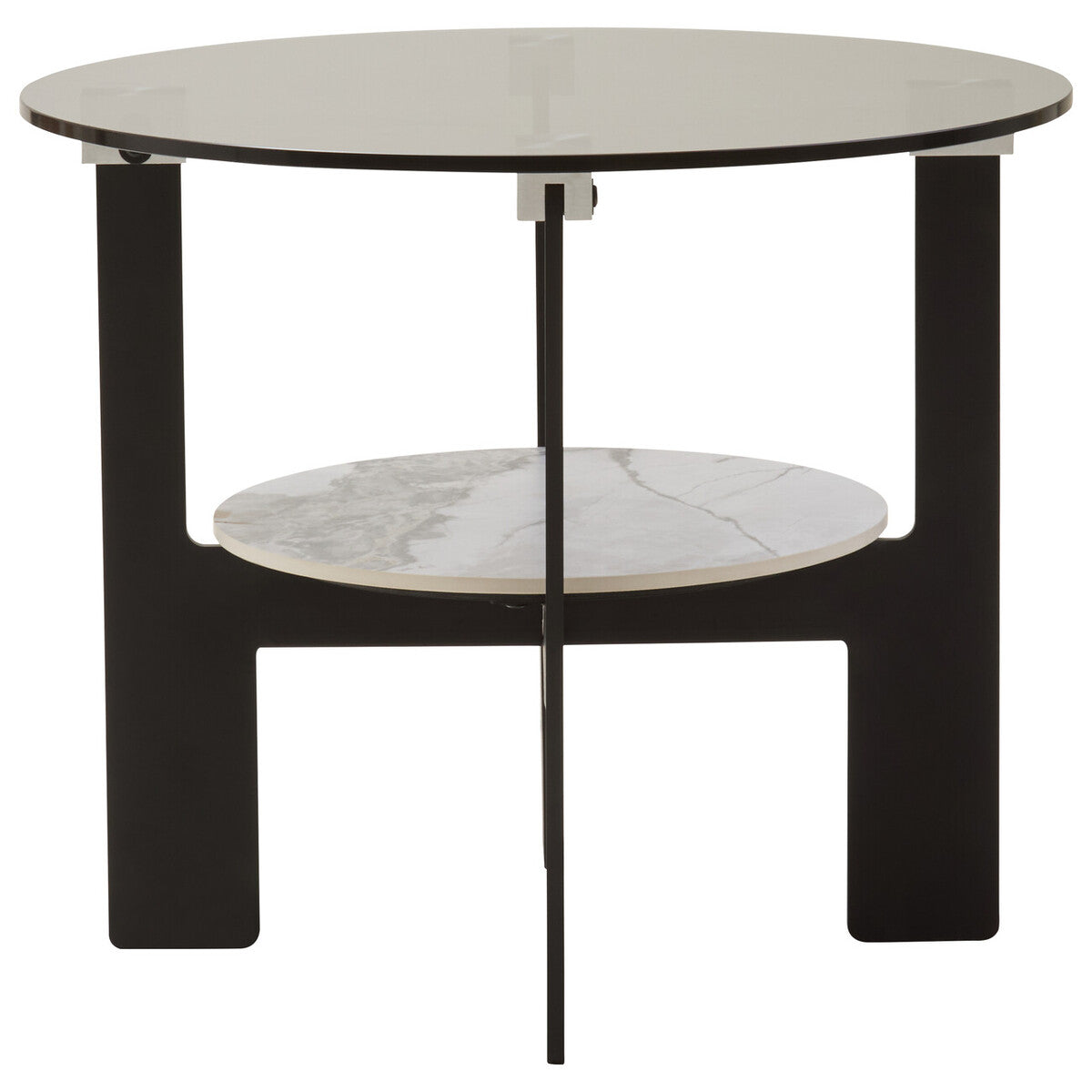 Orsina Imperia Round Grey Glass Coffee Table with Marble Shelf