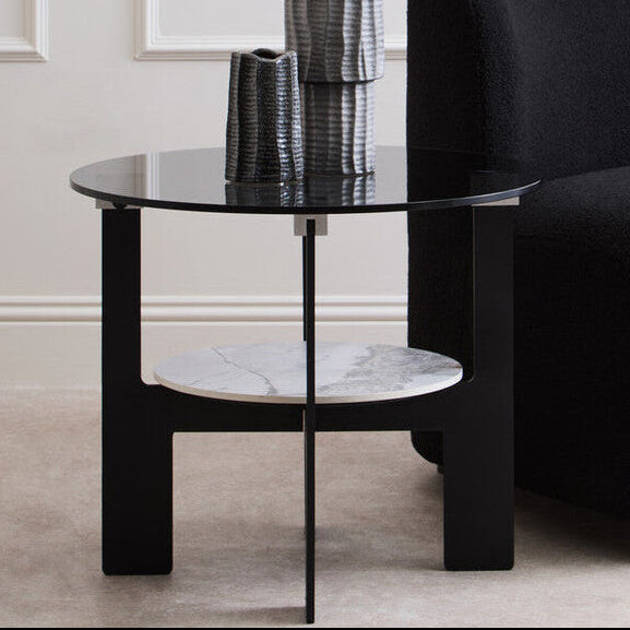 Orsina Imperia Round Grey Glass Coffee Table with Marble Shelf