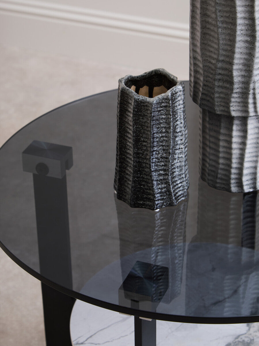 Orsina Imperia Round Grey Glass Coffee Table with Marble Shelf