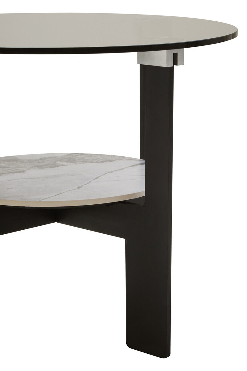 Orsina Imperia Round Grey Glass Coffee Table with Marble Shelf