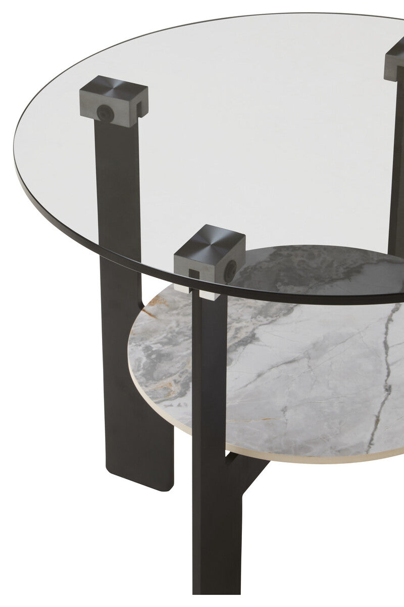 Orsina Imperia Round Grey Glass Coffee Table with Marble Shelf