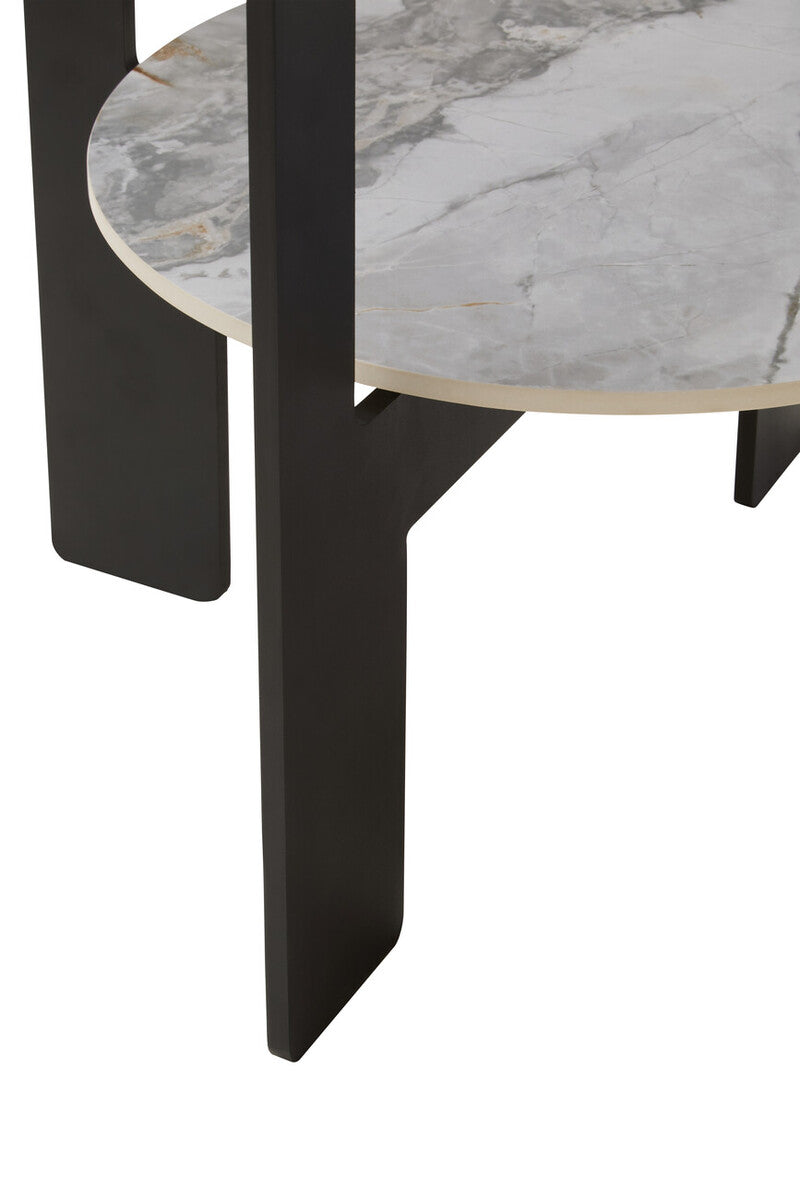 Orsina Imperia Round Grey Glass Coffee Table with Marble Shelf