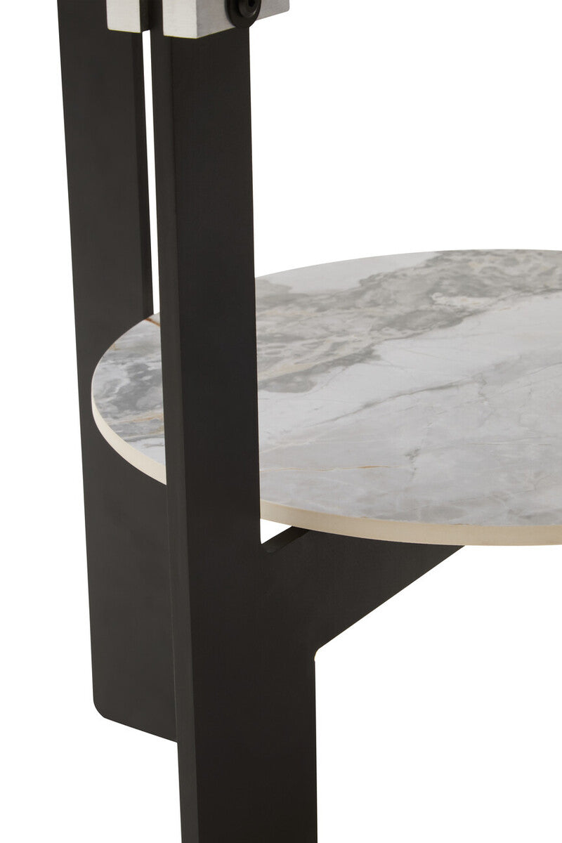 Orsina Imperia Round Grey Glass Coffee Table with Marble Shelf