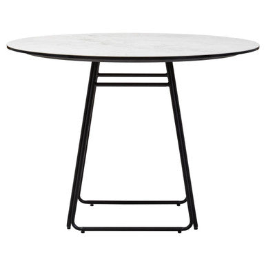 Orsina Imperia Round White Ceramic Marble Dining Table | Black Metal Base