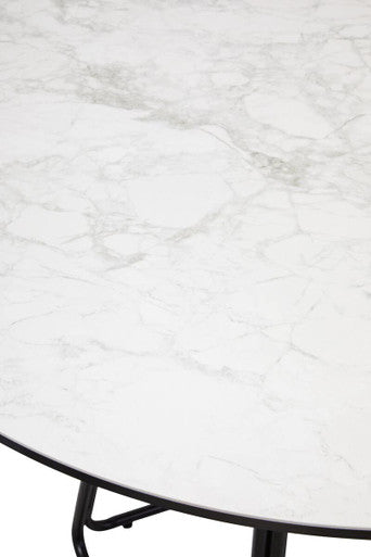 Orsina Imperia Round White Ceramic Marble Dining Table | Black Metal Base