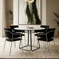 Orsina Imperia Round White Ceramic Marble Dining Table | Black Metal Base