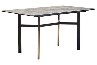 Orsina Imperia Grey Marble Ceramic Dining Table with Black Metal Legs