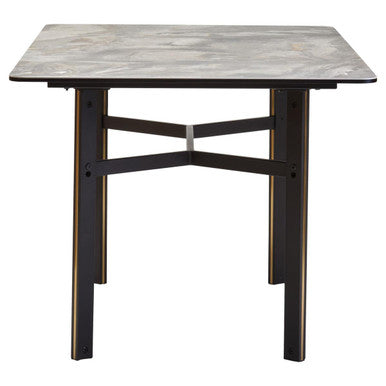 Orsina Imperia Grey Marble Ceramic Dining Table with Black Metal Legs