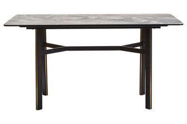 Orsina Imperia Grey Marble Ceramic Dining Table with Black Metal Legs