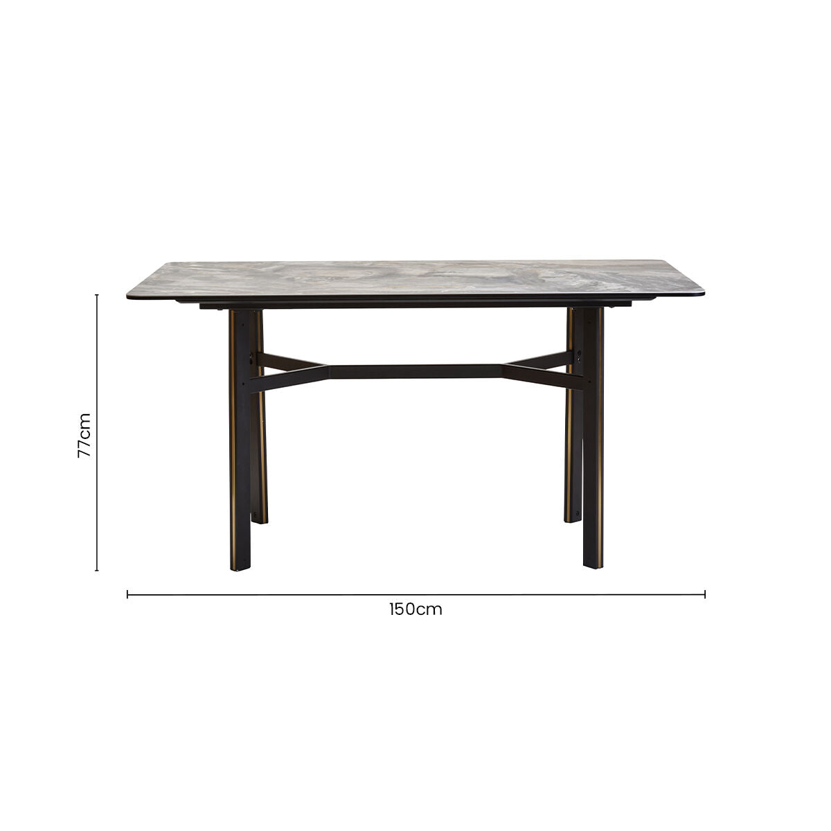 Orsina Imperia Grey Marble Ceramic Dining Table with Black Metal Legs