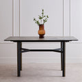 Orsina Imperia Grey Marble Ceramic Dining Table with Black Metal Legs