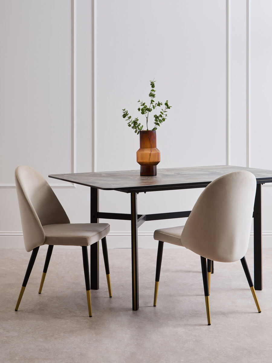 Orsina Imperia Grey Marble Ceramic Dining Table with Black Metal Legs