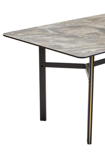 Orsina Imperia Grey Marble Ceramic Dining Table with Black Metal Legs