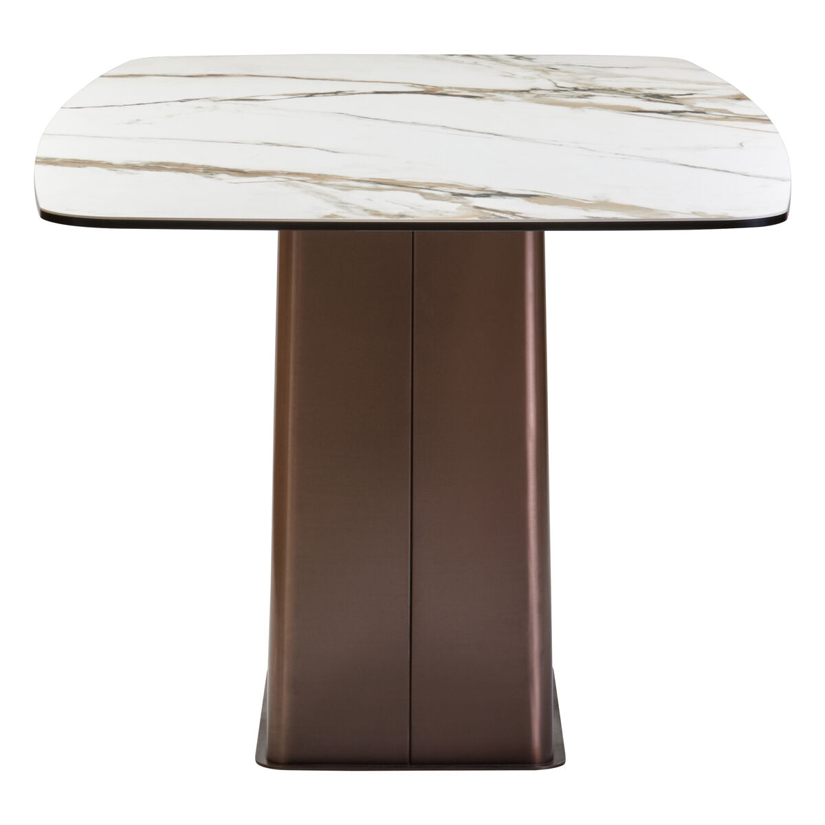 Orsina Imperia White Marble Ceramic Dining Table | Brushed Bronze Base