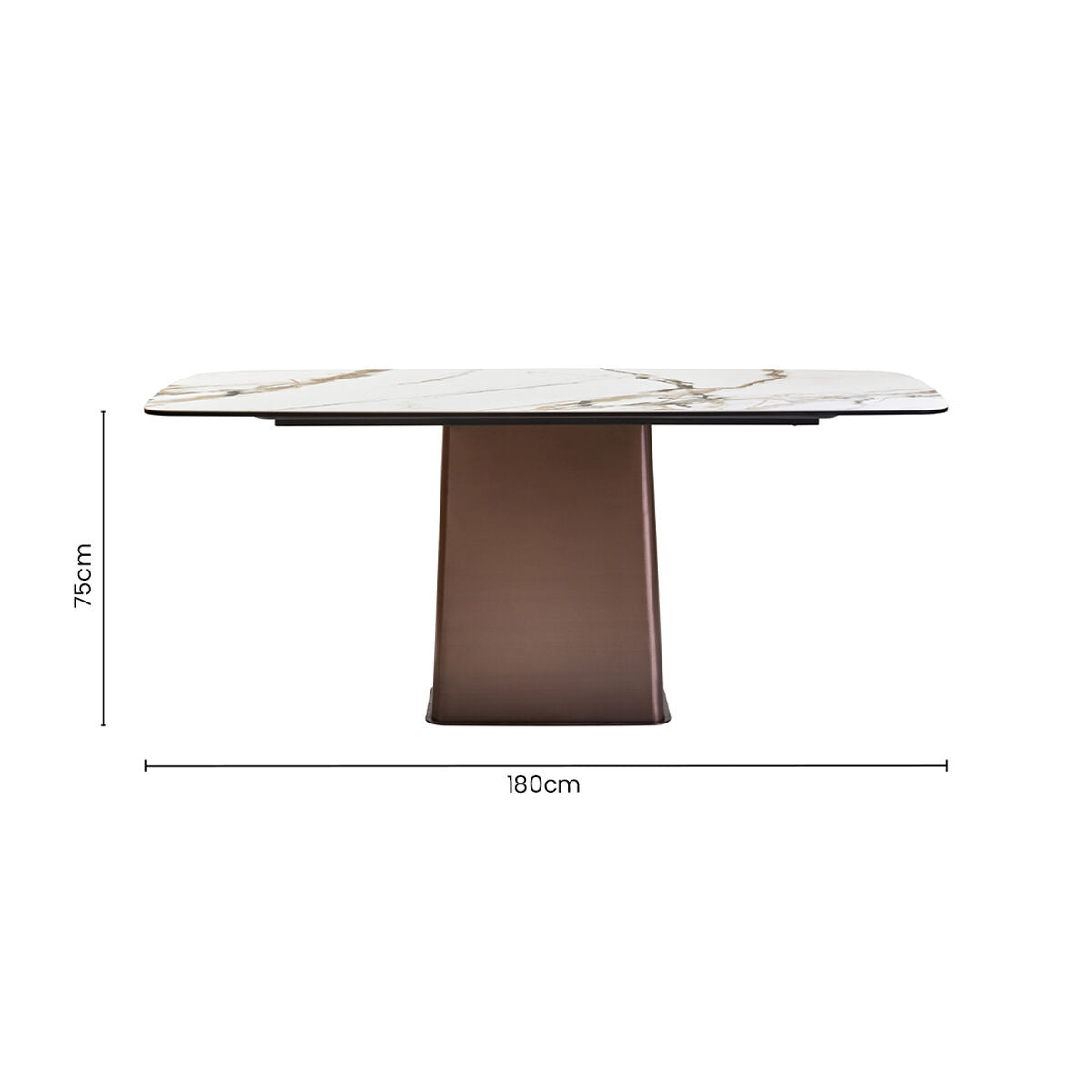 Orsina Imperia White Marble Ceramic Dining Table | Brushed Bronze Base