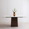 Orsina Imperia White Marble Ceramic Dining Table | Brushed Bronze Base
