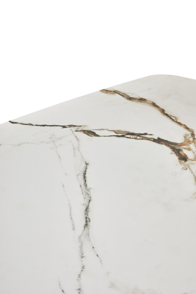 Orsina Imperia White Marble Ceramic Dining Table | Brushed Bronze Base