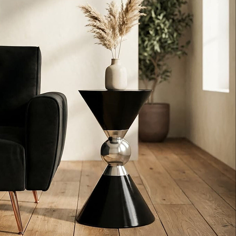 Orsina Jaipur Geometric Side Table – Black & Silver Stainless Steel