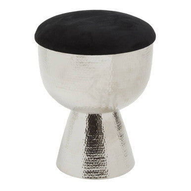 Orsina Jaipur Velvet Stool – Modern Black and Silver Vanity Seat