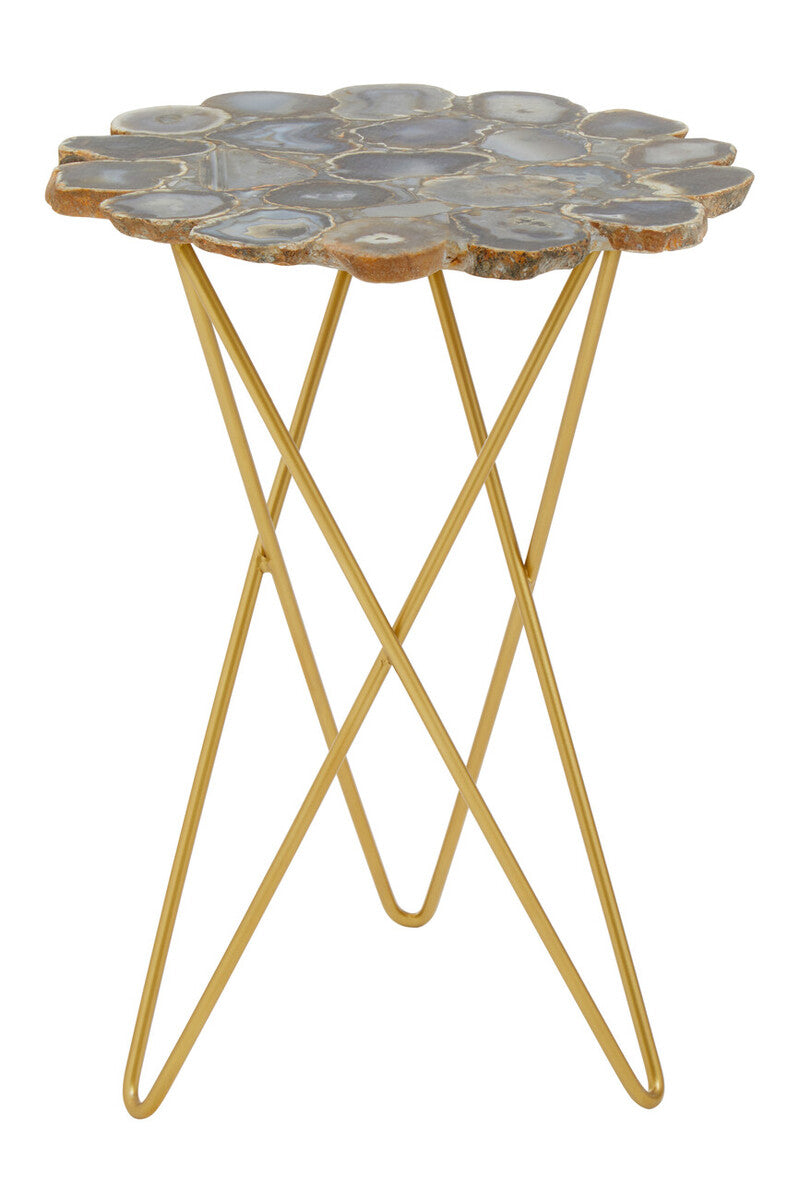 Orsina Jaipur Agate Side Table – Gold Trim & Hairpin Metal Legs