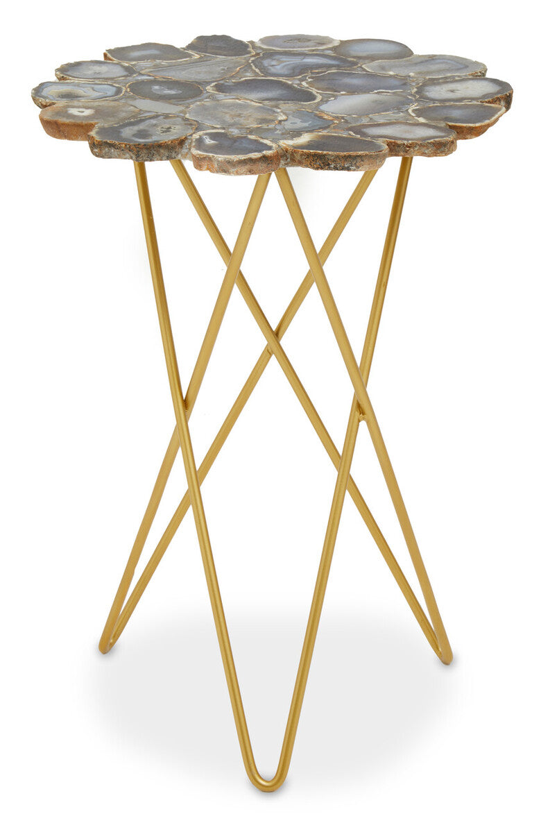 Orsina Jaipur Agate Side Table – Gold Trim & Hairpin Metal Legs