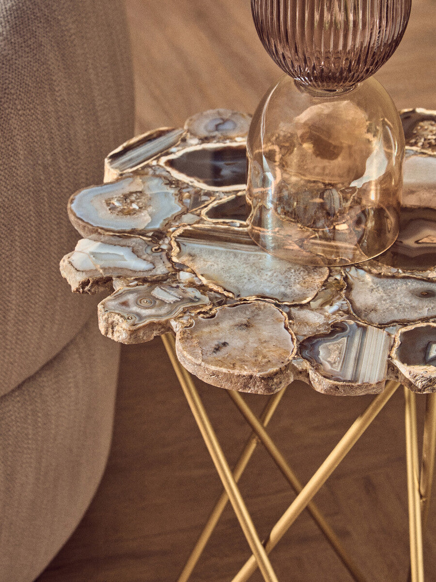 Orsina Jaipur Agate Side Table – Gold Trim & Hairpin Metal Legs