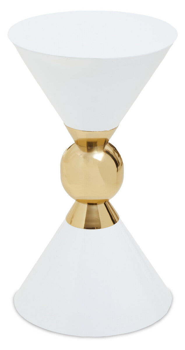 Orsina Jaipur White Metal Side Table with Gold Ring Detail