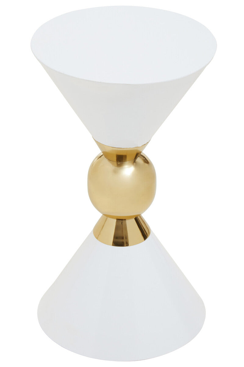 Orsina Jaipur White Metal Side Table with Gold Ring Detail