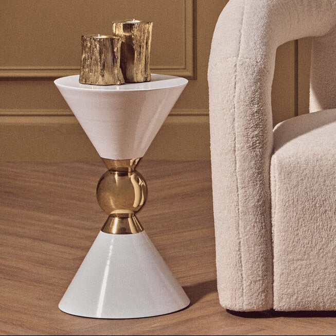 Orsina Jaipur White Metal Side Table with Gold Ring Detail