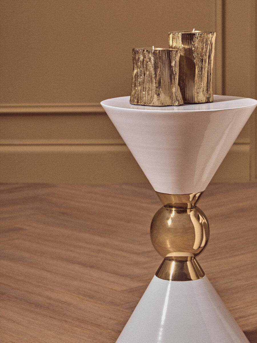 Orsina Jaipur White Metal Side Table with Gold Ring Detail