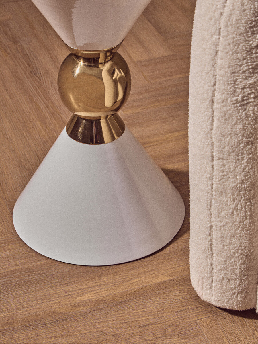 Orsina Jaipur White Metal Side Table with Gold Ring Detail