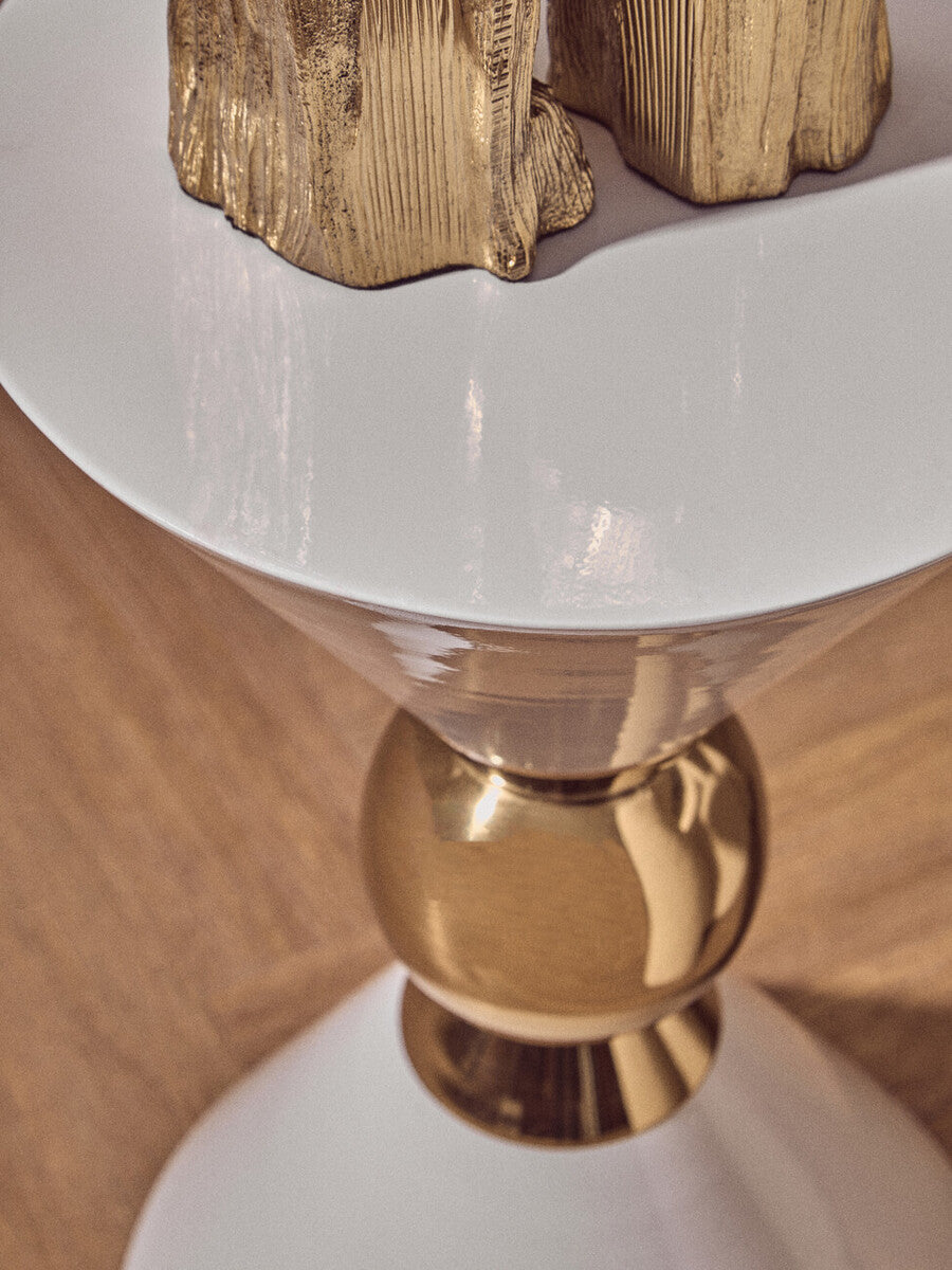 Orsina Jaipur White Metal Side Table with Gold Ring Detail